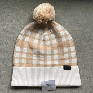 Coach Plaid Pom Pom Beanie